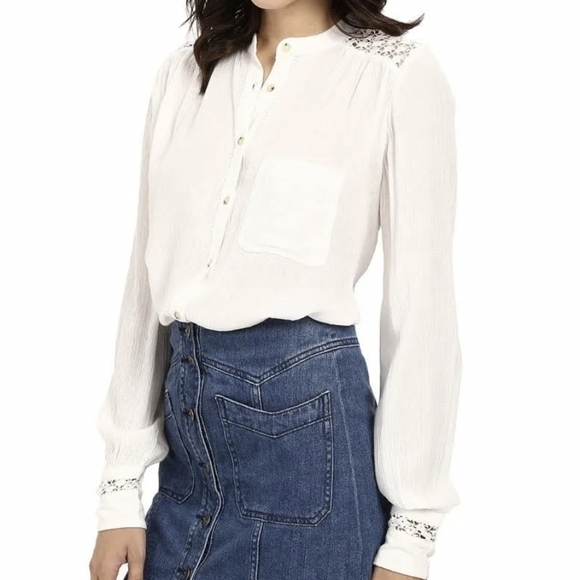 Free People Crochet Button Down in Ivory blouse top - Picture 4 of 12